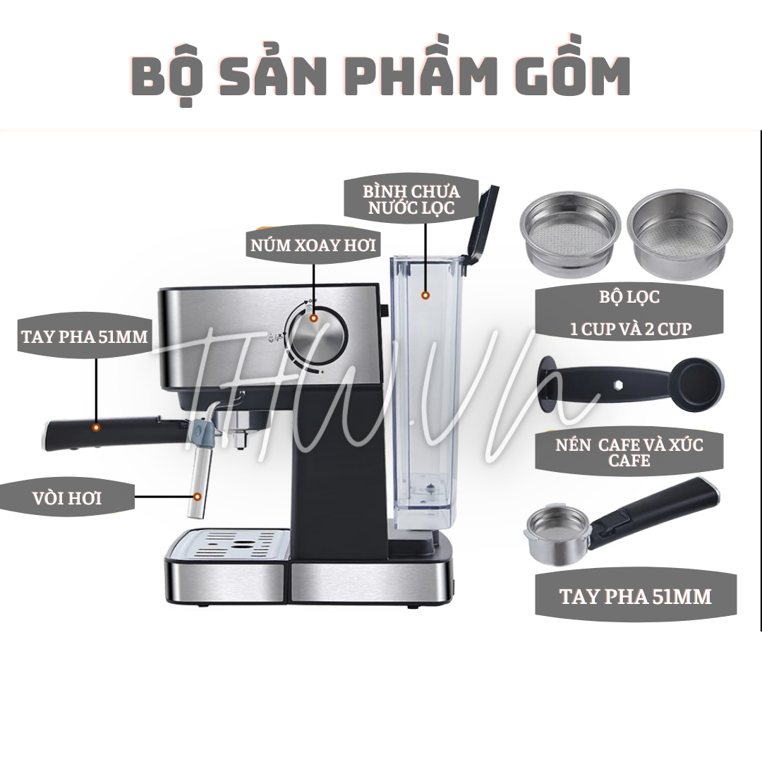 |THW| (Hoả Tốc) Máy Pha Cà Phê Gemilai Espresso Italia CM6863