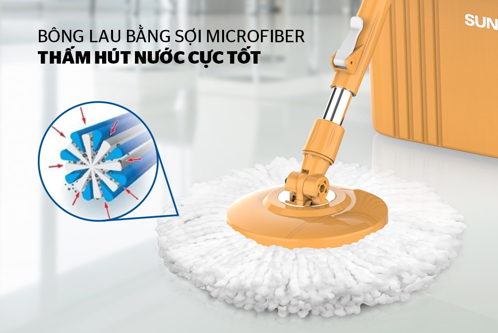 Bộ lau nhà xoay 360 độ SUNHOUSE KS-CL350PO Bảo hành chính hãng 6 tháng + Tặng thìa cơm gỗ