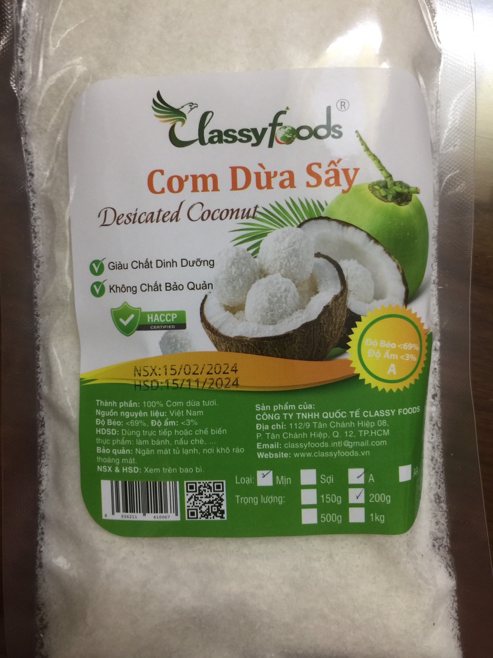 CƠM DỪA SẤY KHÔ MỊN, CLASSYFOODS (-200gr)
