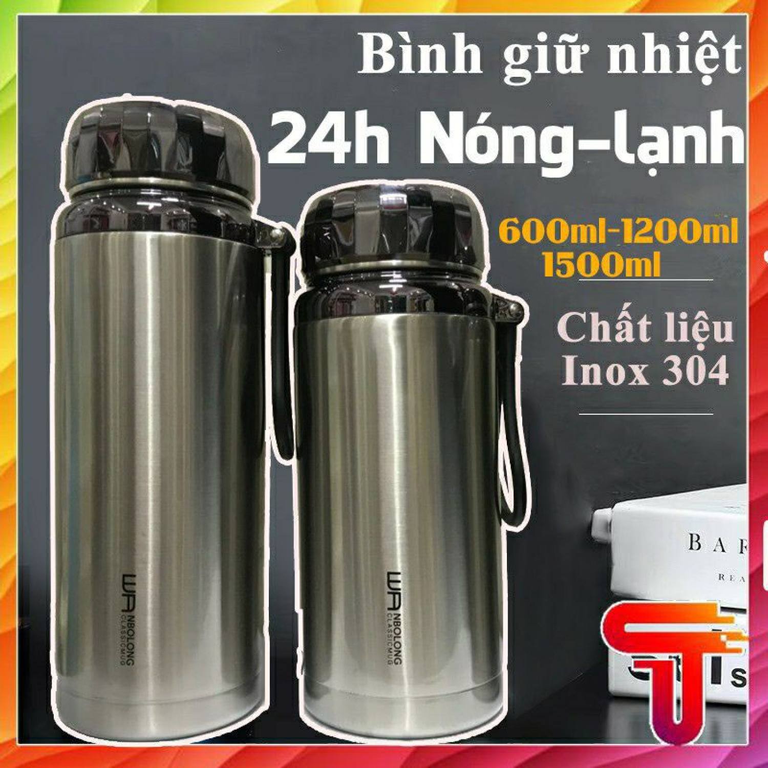 Bình giữ nhiệt dung tích 1500ml, giữ nhiệt tối đa từ 10 đến 12h