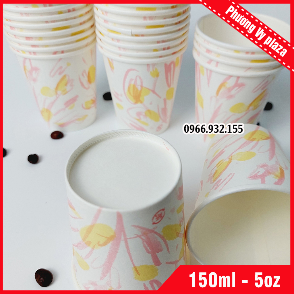 50 chiếc cốc giấy hoa 5oz - 150ml ly giấy NHẬP KHẨU HÀN QUỐC