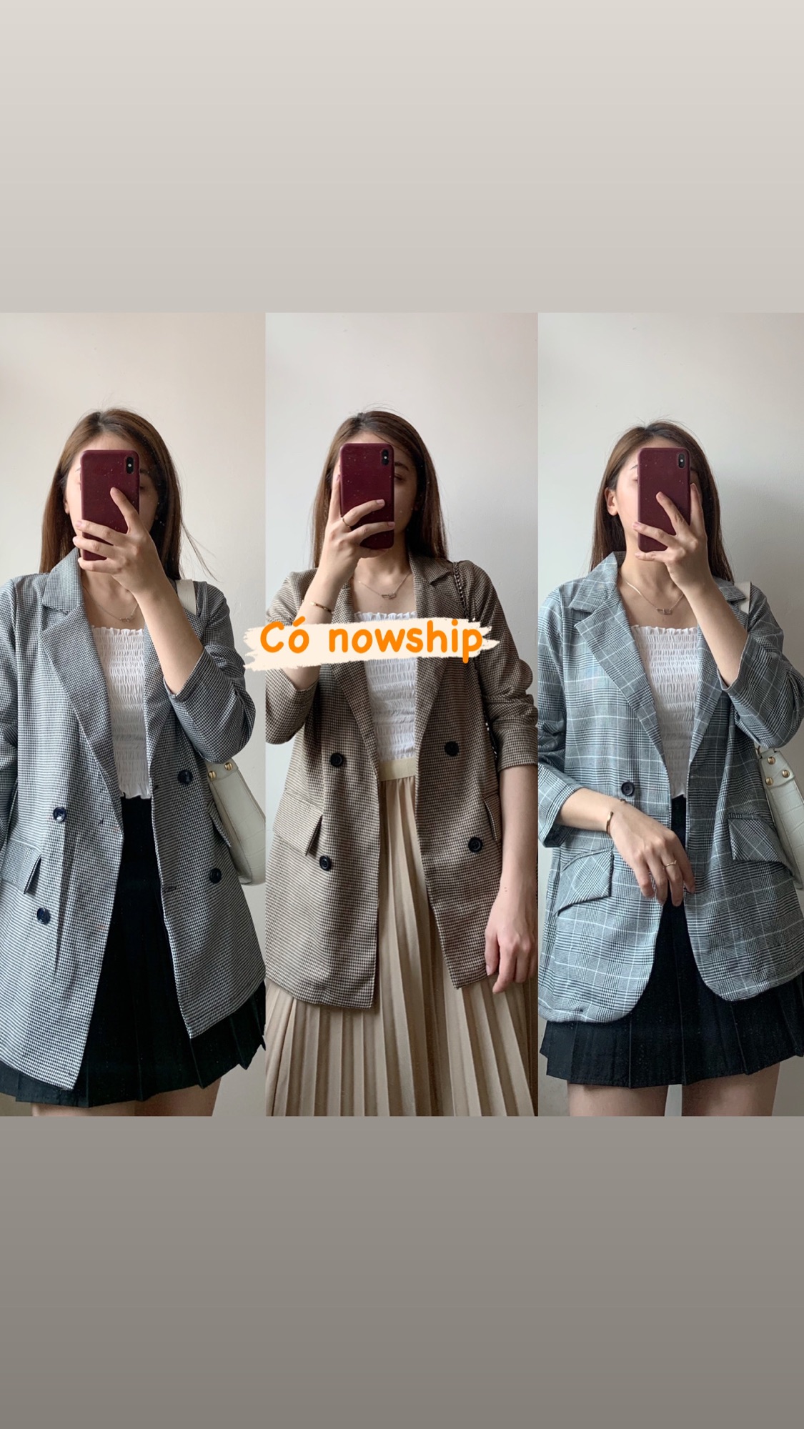 Áo blazer  kẻ loại 2 lớp có túi thật