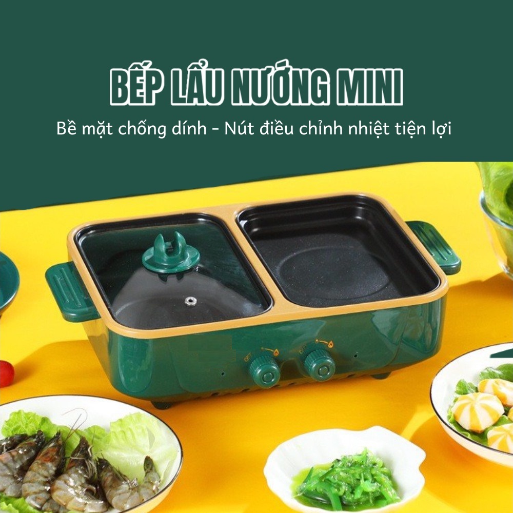 Nồi mini đa năng Nồi Lẩu Nướng Đa Năng Mini 2in1 Cắm Điện Nhỏ Xinh Tiện Lợi Màu Hồng Cute