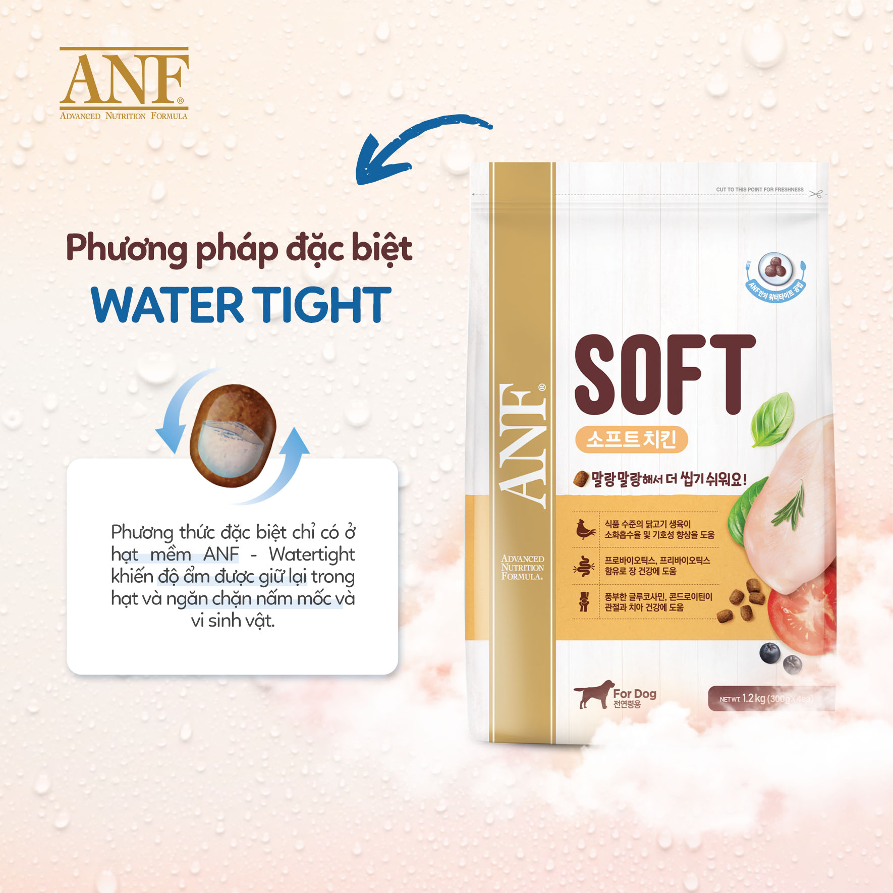Thức Ăn Hạt Mềm ANF SOFT Cho Chó Mọi Lứa Tuổi Dễ Tuôi Hoá Từ Hàn Quốc - Vị Thịt Gà/Cá Hồi 1.2kg