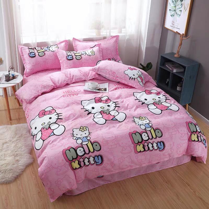 Bộ ga và 2 vỏ gối Cotton Poly Mẫu KITTY THIÊN THẦN