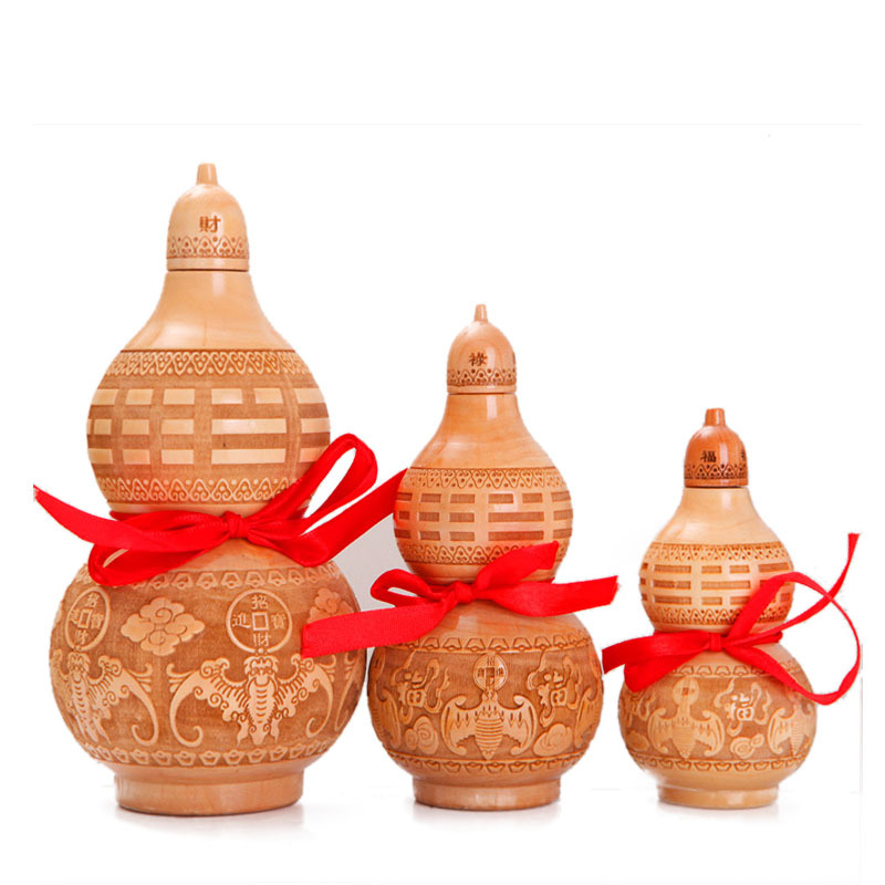 HỒ LÔ GỖ ĐÀO NGŨ PHÚC MAY MẮN 14cm