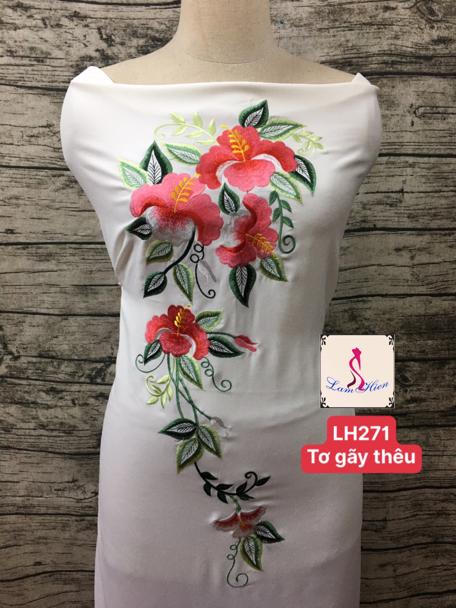 Vải áo dài lụa đẹp bông thêu LH271