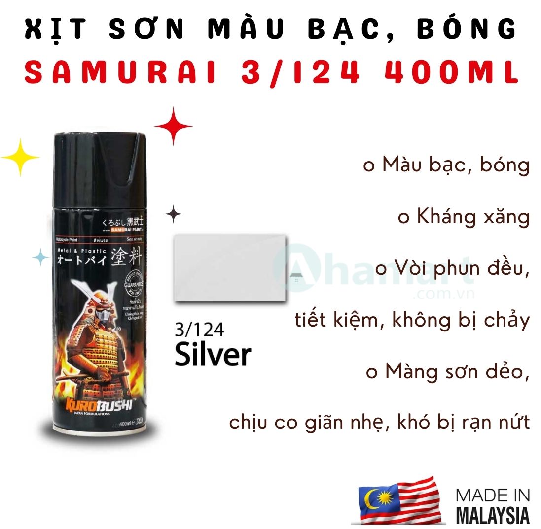 Chai xịt sơn samurai 3/124 màu bạc 400ml