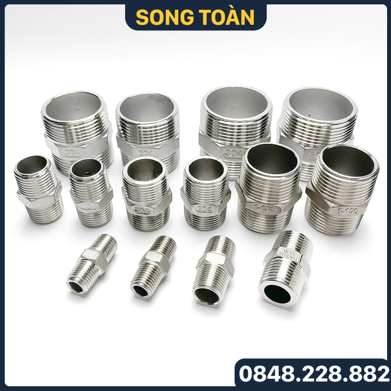 Kép inox 304, đầu nối ren ngoài inox 304 phi 13 17 21 27 34 42 49 60 - straight connectorsstainless steel