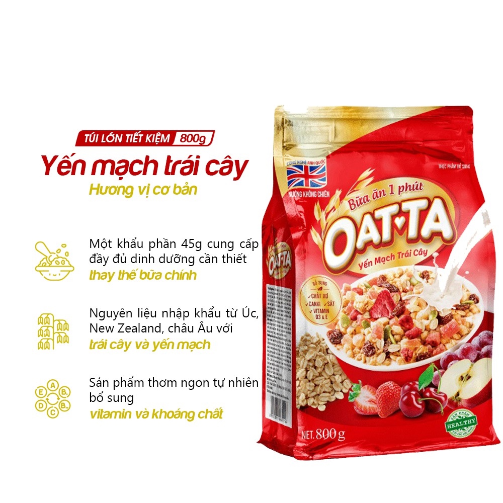 【HOT SALE】 Ngũ cốc Yến mạch trái cây OATTA túi 800g