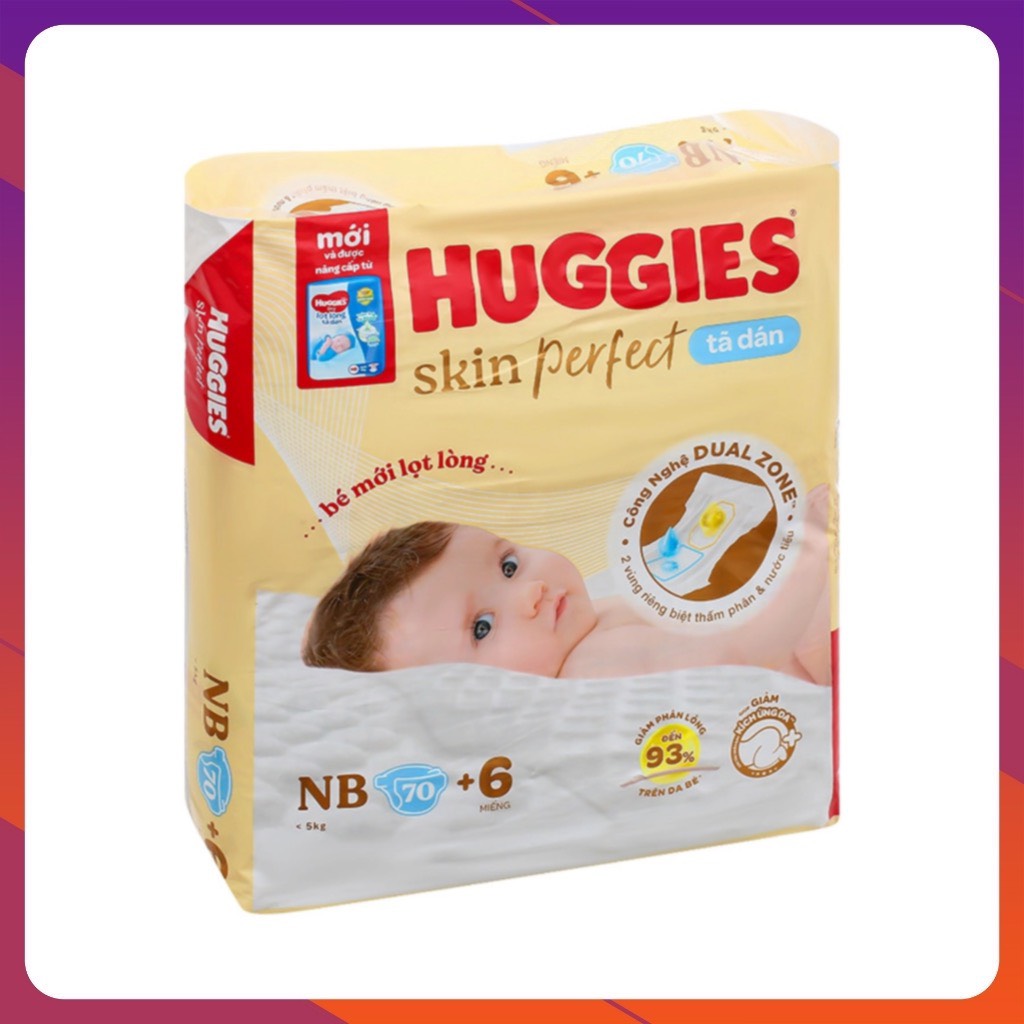 Tã dán sơ sinh Huggies NB70 S54 (NB70+6 S54+6)