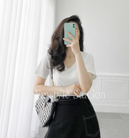 Áo thun trơn tay lỡ basic nữ, áo phông cổ V đẹp đi học ulzzang thời trang