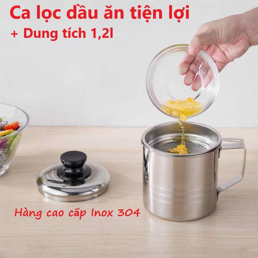 Ca lọc cặn dầu ăn,mỡ inox 304 1,2 lít