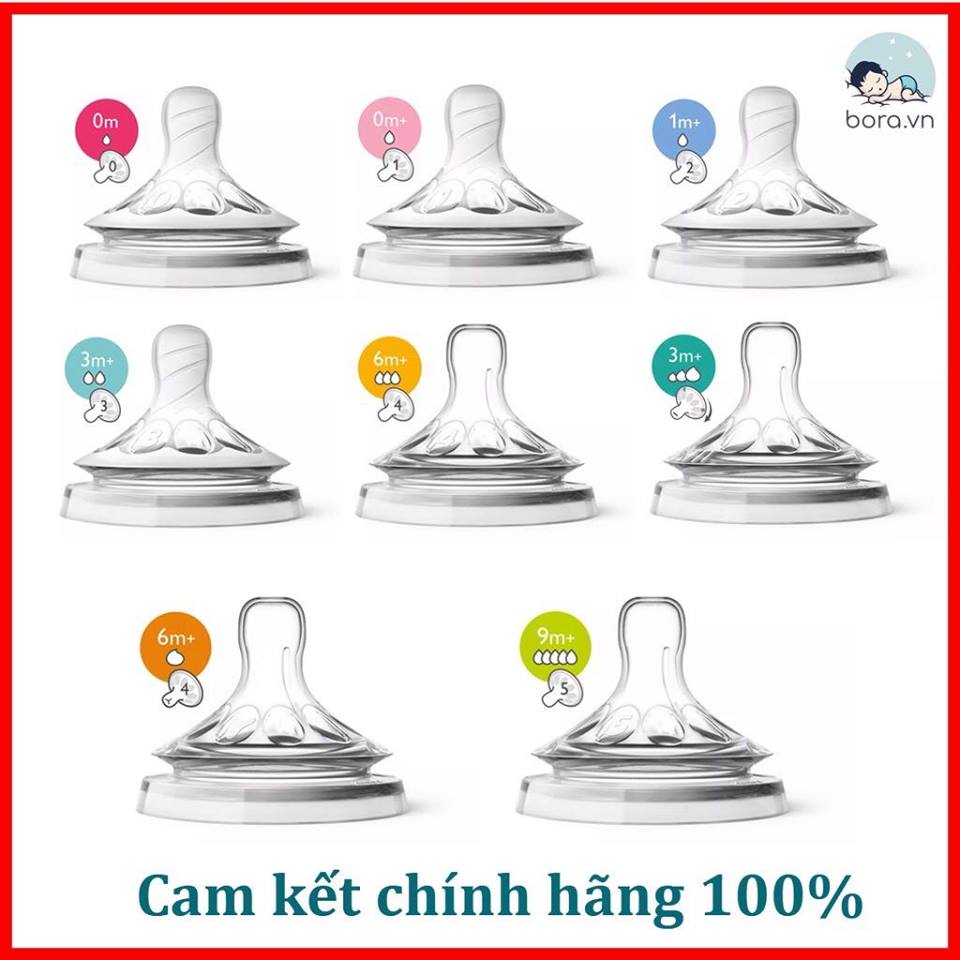 Vỉ 2 NÚM TY PHILIP AVENT BÌNH CỔ RỘNG ĐỦ SIZE (0-5)
