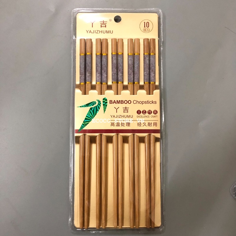 Combo 10 đôi đũa tre cao cấp Bamboo vân đá gắp đồ ăn thực phẩm