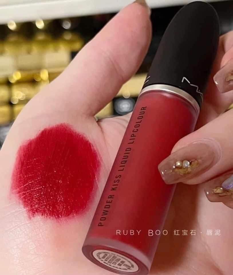 [Genuine] Cream Lipstick Mac powder kiss liquid color 975 Ruby boo-Red Ruby heated