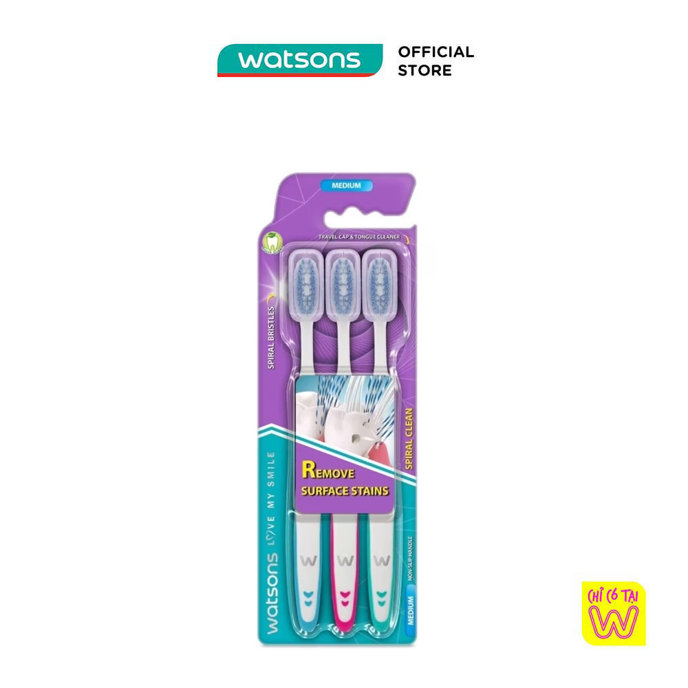 Bàn Chải Đánh Răng Watsons Spiral Clean Toothbrush (Medium) 3s