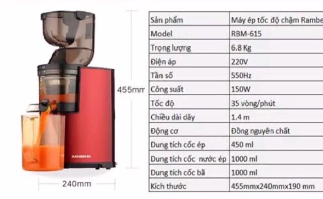 Máy ép chậm siêu bền RanBem 615 - bảo hành 12 tháng