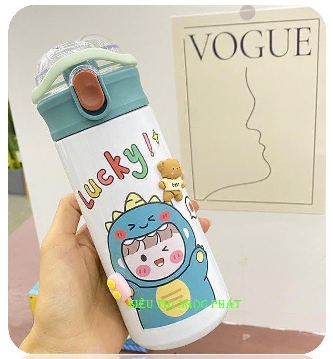 Bình Giữ Nhiệt Gấu HLX_500ML + Ống Hút + Ticker