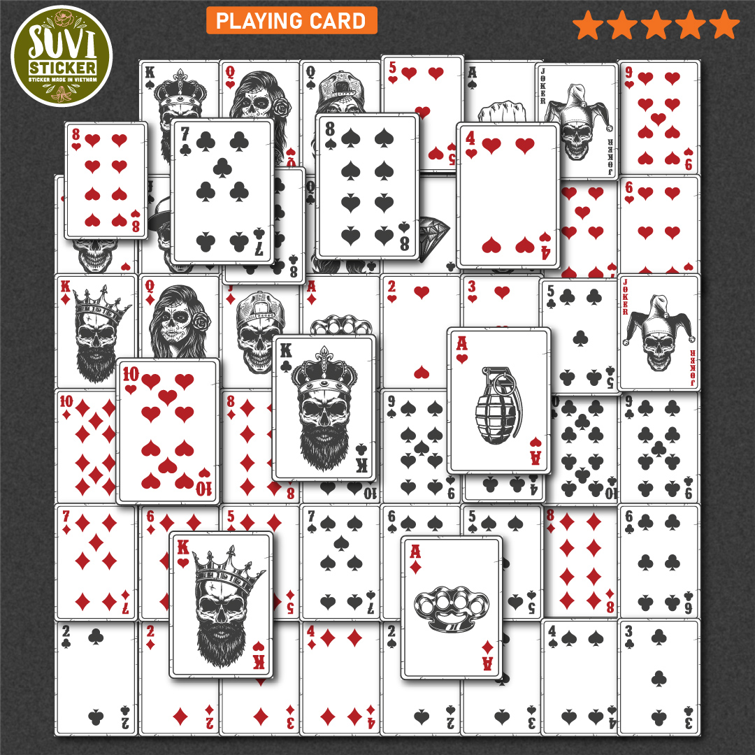 Sticker Playing Card chống nước dán laptop, điện thoại, đàn guitar, mũ bảo hiểm. MSP: VR19