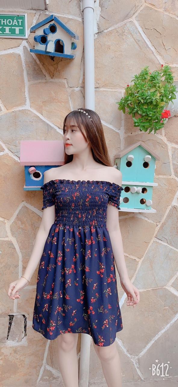 Đầm von xòe trễ vai in hoa duyên dáng TTS0302