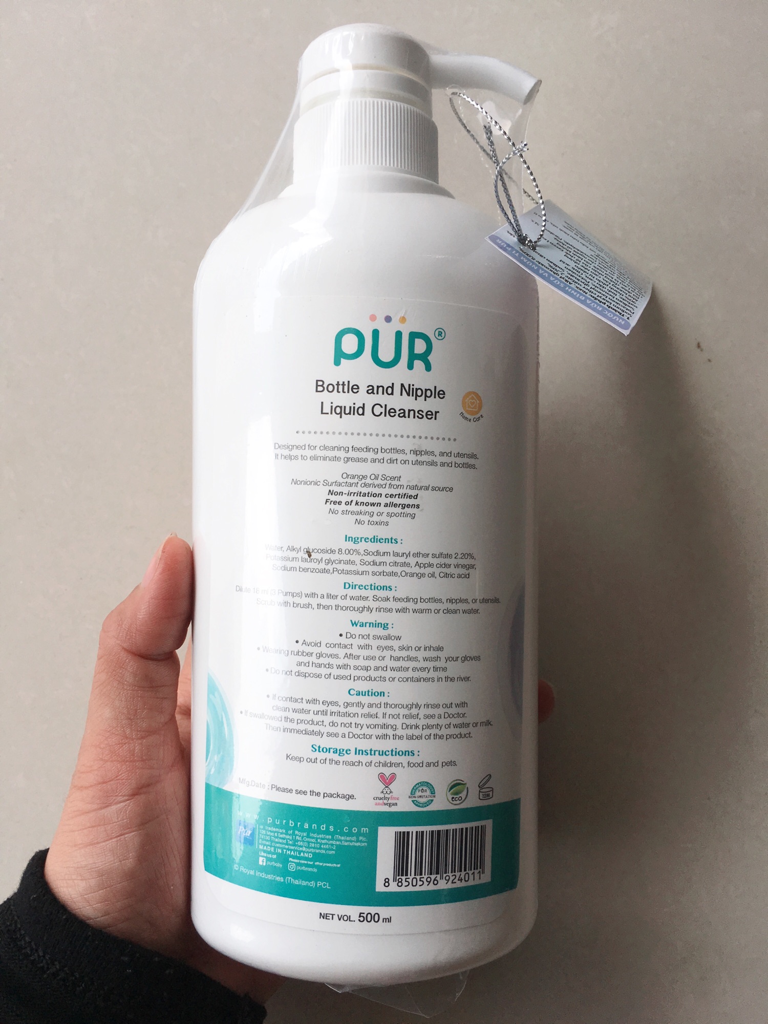 [HCM]Nước rữa bình sữa Pur 500ml