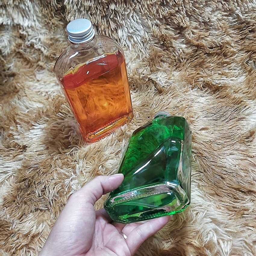 Chai Thủy Tinh Dẹp 500ML (combo 2 cái) vuông vát vai kiểu dẹt nắp nhôm - Vỏ Chai Thủy Tinh Dẹt - Chai Thủy Tinh 500ML - Bình Thủy Tinh Dẹp