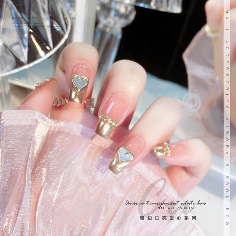 Set charm xích mix trái tim trang trí nail