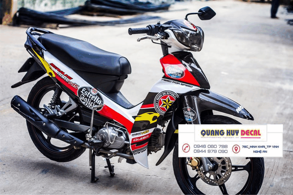 Tem trùm  xe sirius trắng đỏ đen chế  đẹp  - Tem trùm sirius trắng đỏ đen chỉnh sửa thiết kế  -chế tem dán xe máy sirius   rẻ đẹp chất