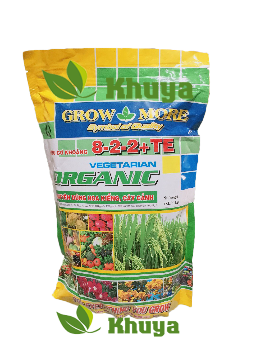 Phân bón hữu cơ Growmore 8-2-2+TE Organic 1kg Chuyên cây hoa kiểng