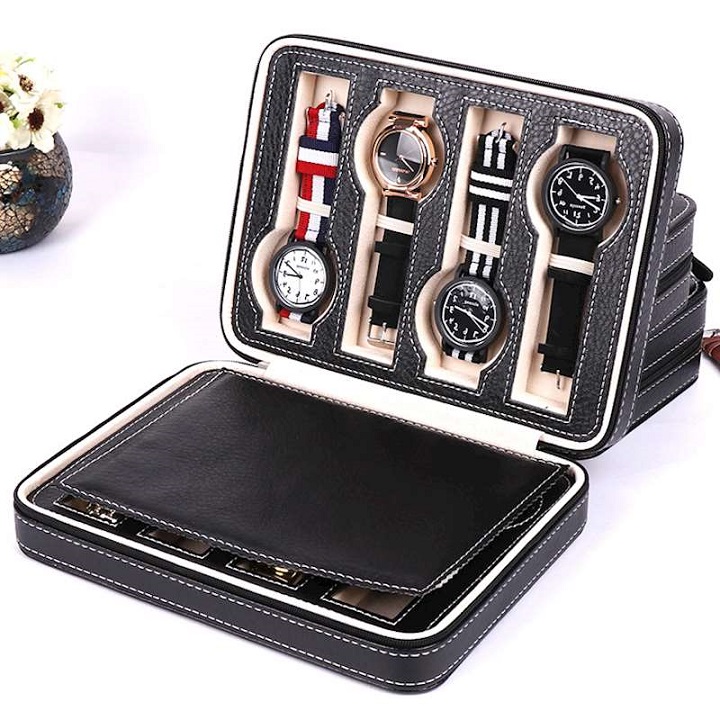 Hộp Đồng Hồ Bọc Da 8 Ngăn Du Lịch