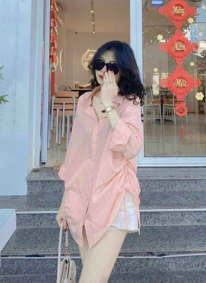 Áo sơ mi nữ dài tay dây rút 2 bên sườn,Áo sơ mi nữ màu cá tính