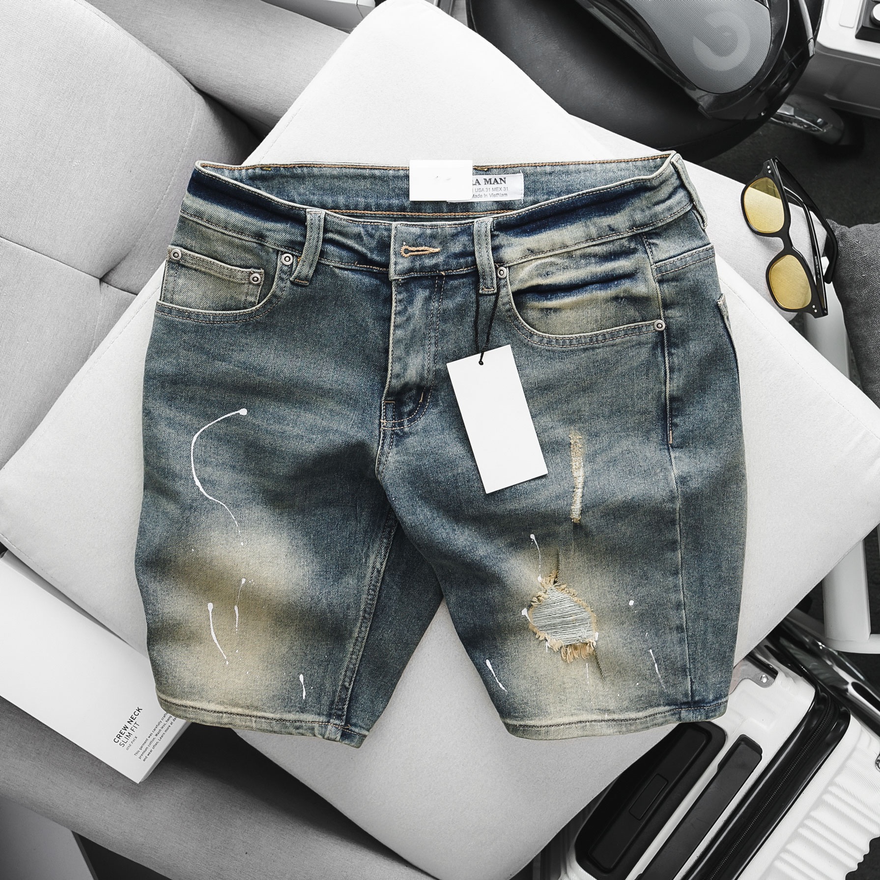 Quần Short Jean Nam hàng xuất cao cấp jean co giãn dáng ôm nhẹ