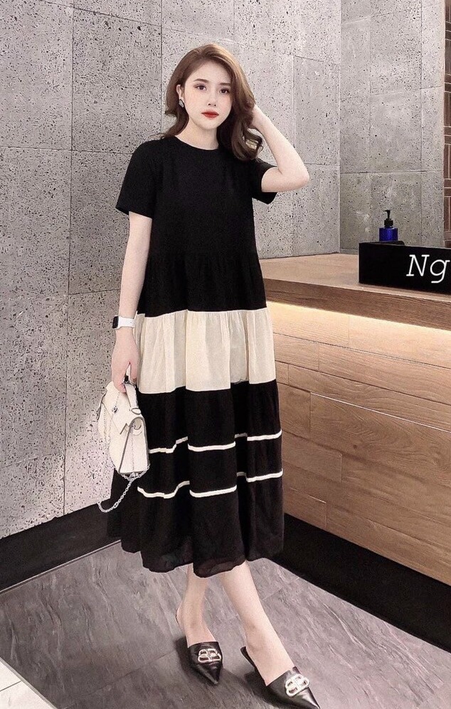 BIGSIZE- ĐẦM /VÁY NỮ CAO CẤP ĐUÔI CÁ ĐEN NƠ TRẮNG SIÊU XINH CHO BẠN GÁI(45-70KG)