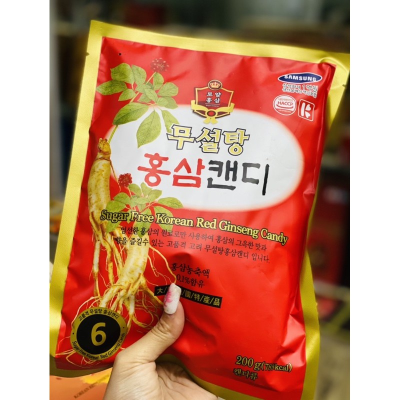 Kẹo Sâm Không Đường Hàn Quốc, Túi 200Gr