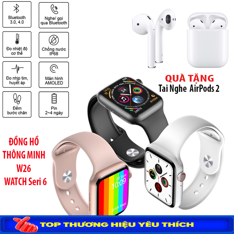 [HCM][Xả Hàng Tết] QUÀ TẶNG HẤP DẪN Đồng Hồ Thông Minh  Đồng Hồ Watch W12 Series 6 44mm Màn Hình Tràn Viền Tiếng Việt 100% Đo Nhịp Tim Chạy Bộ Hiển Thị Cuộc Gọi Thông Báo Tin Nhắn Kháng Nước Chuẩn IP68 BH 12 THÁNG