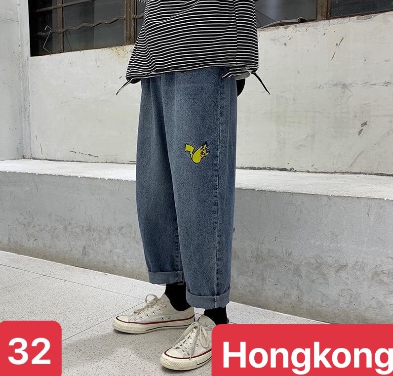 QUẦN BAGGY JEAN NAM CHẤT BÒ ỐNG RỘNG DÀI, CO GIÃN NHẸ XANH PIKACHUU CAO CẤP DB-32 - HONG KONG FASHION