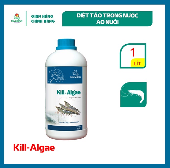 "Hoàn tiền đến 10%" Vemedim Kill-Algae tôm, dùng diệt tảo trong nước ao nuôi tôm, chai 1 lit