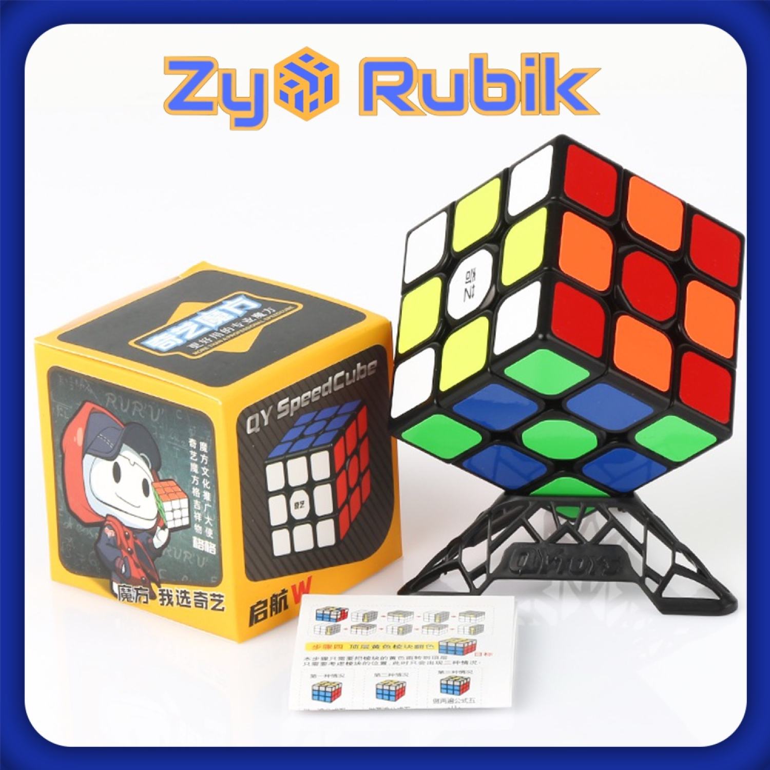 Rubik 3x3 Combo Qiyi Sail W + Đế QiYi DNA ( Full màu )/ Sail W (Màu Đen/ Trắng) + Đế QiYi DNA ( Full màu ) - ZyO Rubik