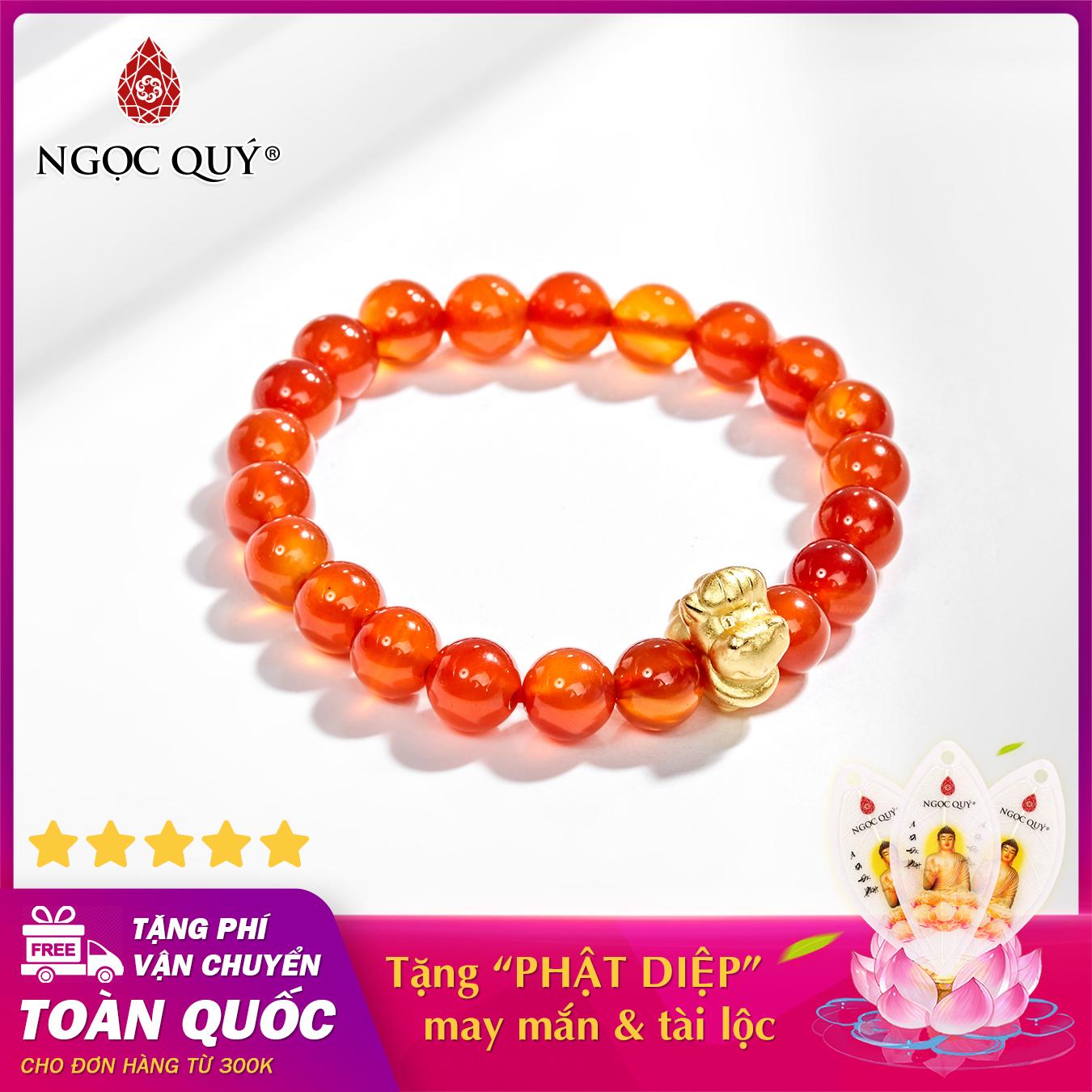 Vòng tay phong thủy đá mã não đỏ charm tuổi ngọ bạc mạ vàng 24k 8mm mệnh hỏa , thổ - Ngọc Quý Gemstones