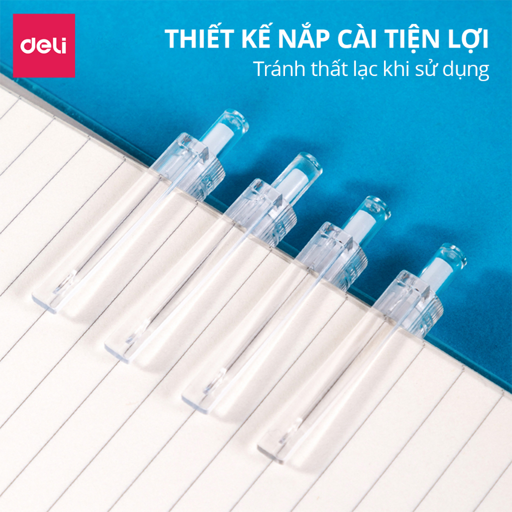 Combo 10 Bút Bi Bấm Mực Gel đen DELI ngòi 0.35mm, Kèm ngòi thay thế, Bút viết mực đen trơn tru, không tắc mực cho học sinh, văn phòng - SA130/A122