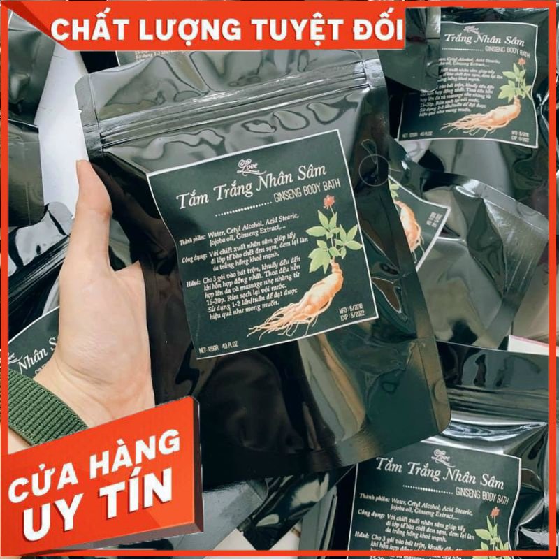 Tắm trắng nhân sâm đen cao cấp trắng mịn da , ko vàng lông , ko đau rát, muối tắm siêu trắng
