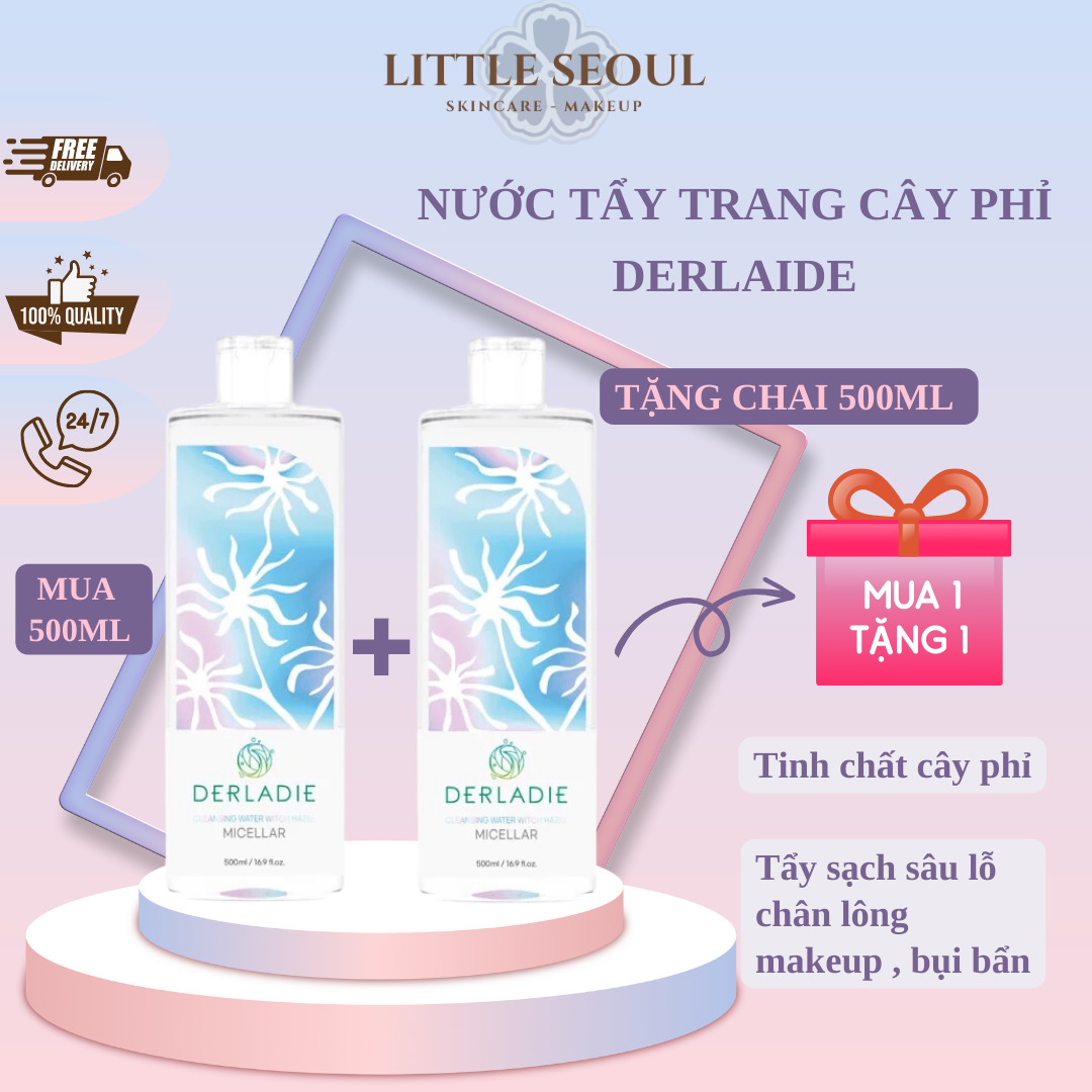 Nước Tẩy Trang Cây Phỉ Derladie Cleansing Water Witch Hazel làm sạch 500ml