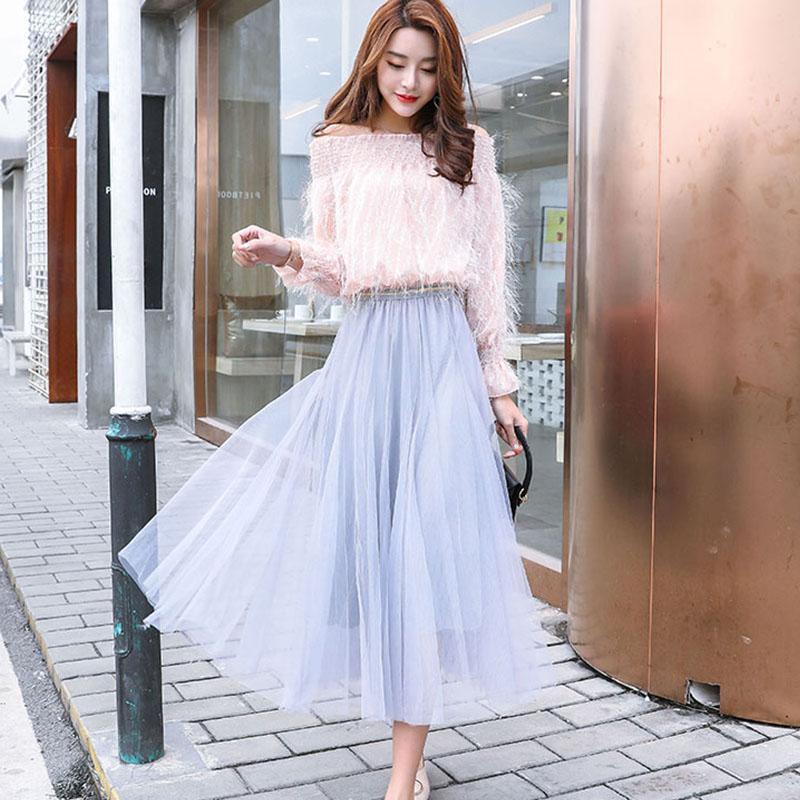 Váy Nữ Lưới Sợi Váy Đuôi Cá Lớn Đầm Váy Đồng Màu Váy Cổ Tích Skirt