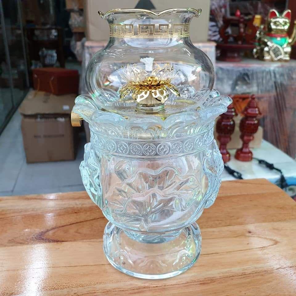 Đèn thờ đốt dầu lưu ly cát tường cao 19 cm