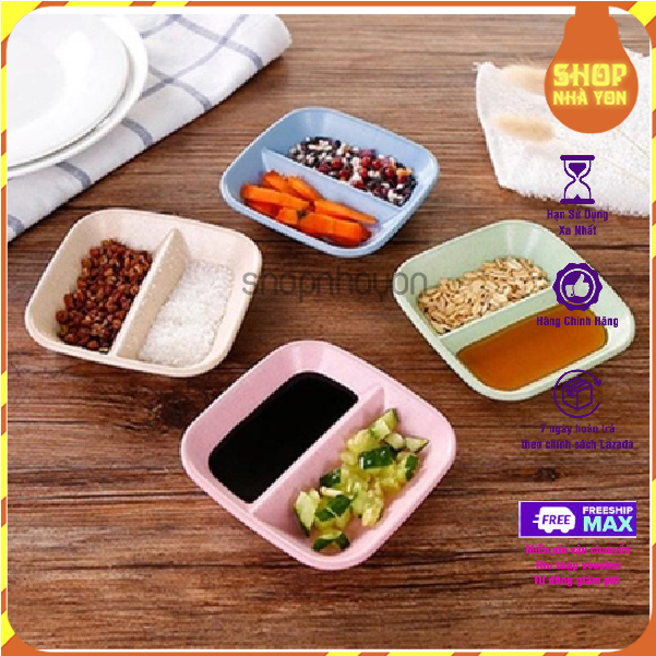 Đĩa đựng gia vị 2 ngăn bằng lúa mạch