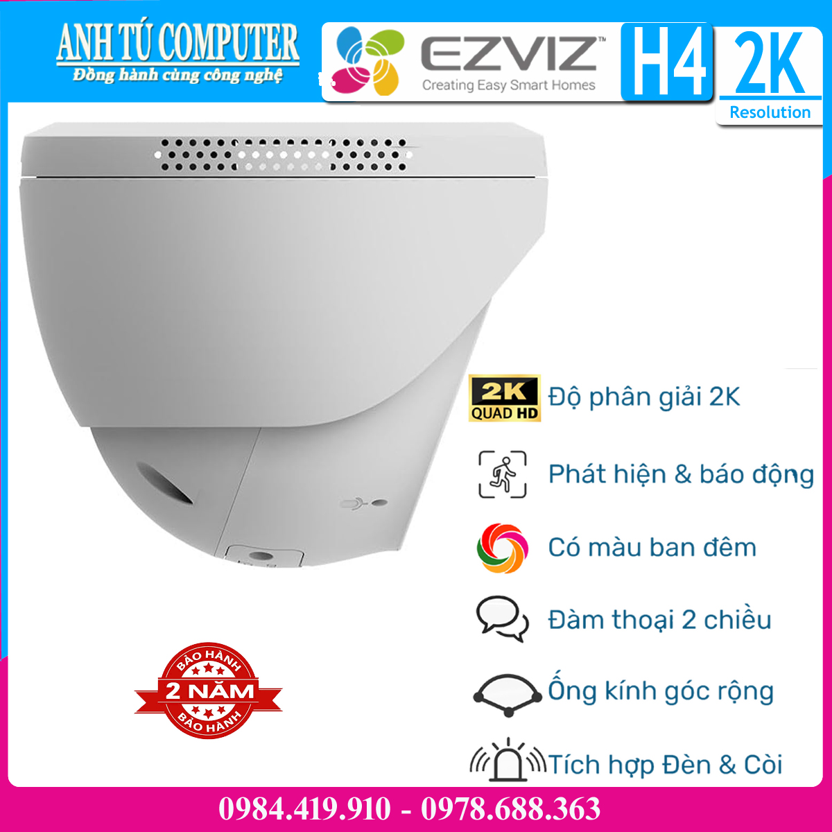 Camera WiFi bán cầu 3MP EZVIZ H4 2K