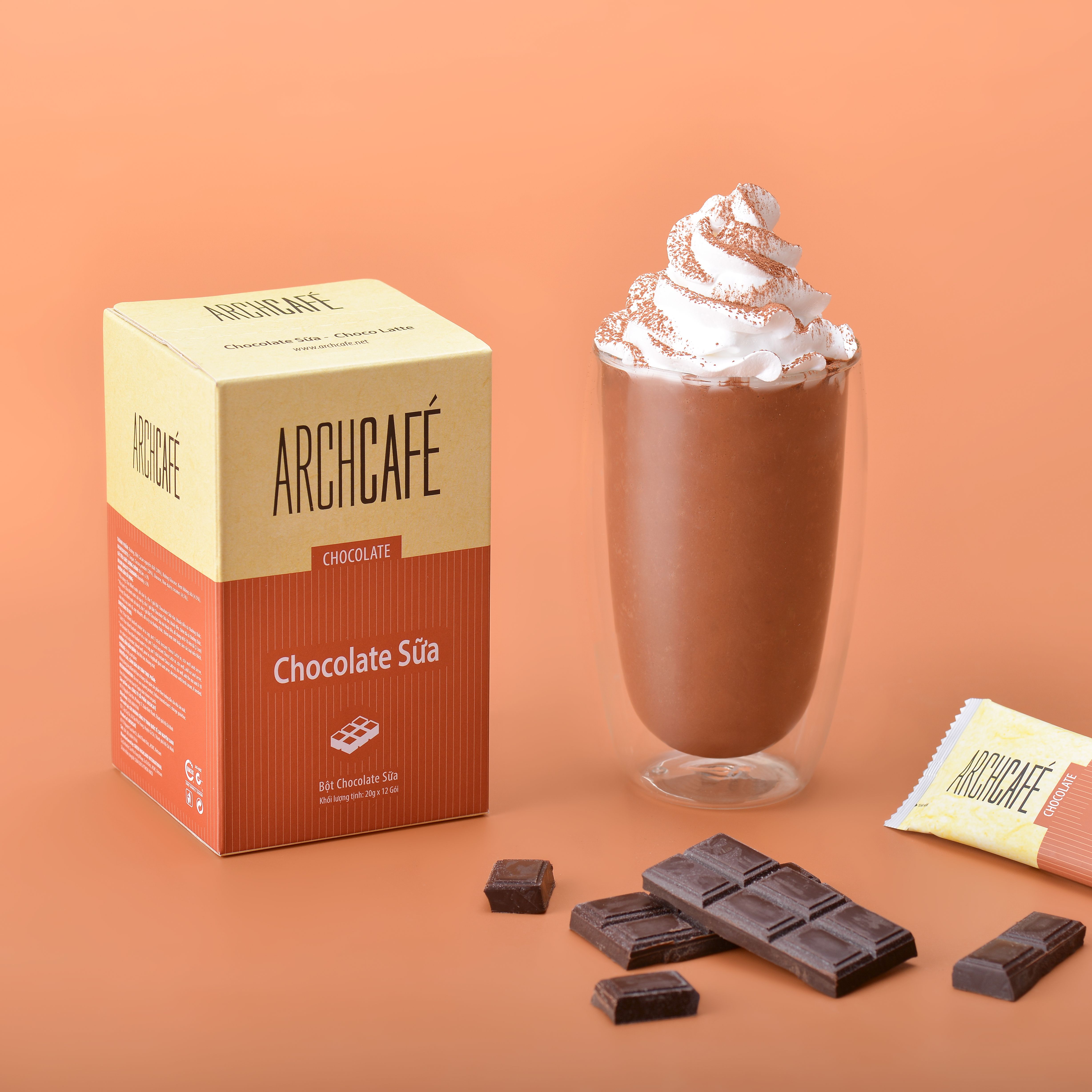 Combo 3 Chocolate Sữa - Choco Cacao hoà tan Archcafé (Sô cô la) (hộp 12 gói x 20g)