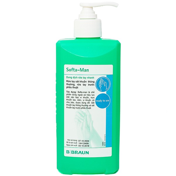 Dung dịch nước rửa tay nhanh SoftaMan / Softa Man chai 500ml - Diệt khuẩn, dùng trong phòng khám, bệnh viện