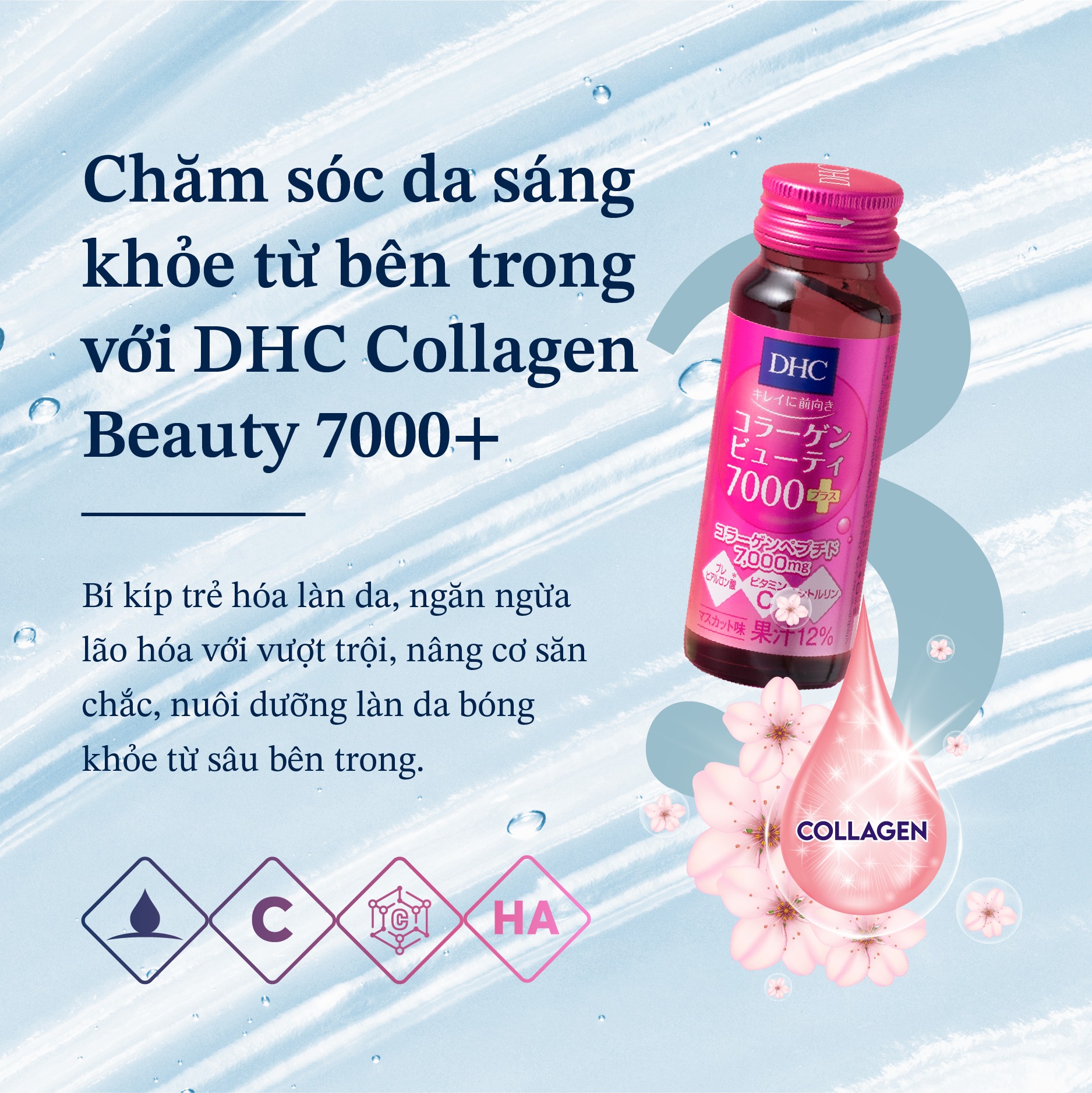 Collagen nước DHC Collagen Beauty 7000 Plus (Hộp 10 lọ)